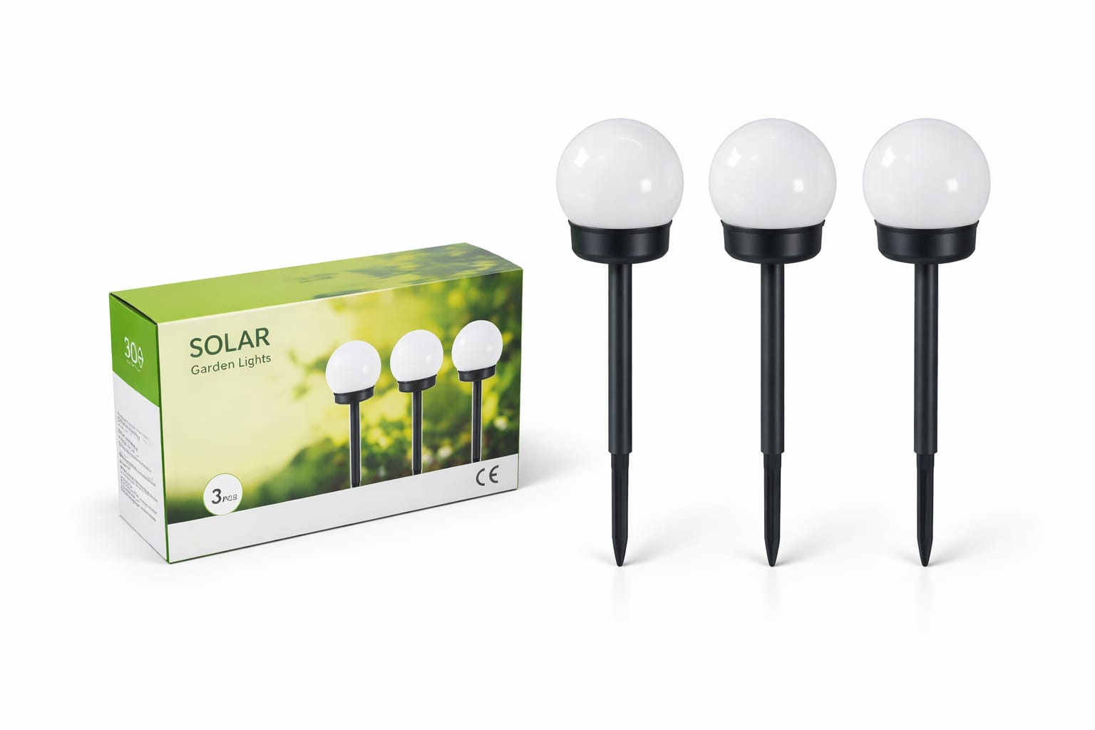 Solar-Gartenleuchten mit Kugeldiffusor im 3er-Set